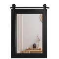 Black Farmhouse Mirror Barn Door Style Rectangle Solid Wood Frame Wall Mirror Rustic Decorative Mirror for Bathroom, Entryway, Living Room, Wall Decor 28" x 22"