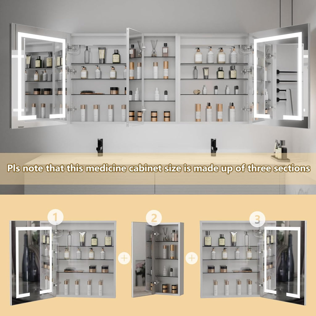 LED Lighted Bathroom Medicine Cabinet with Mirror, 60 x 30 Inch, Defog, Dimming, 2 Outlets B483042