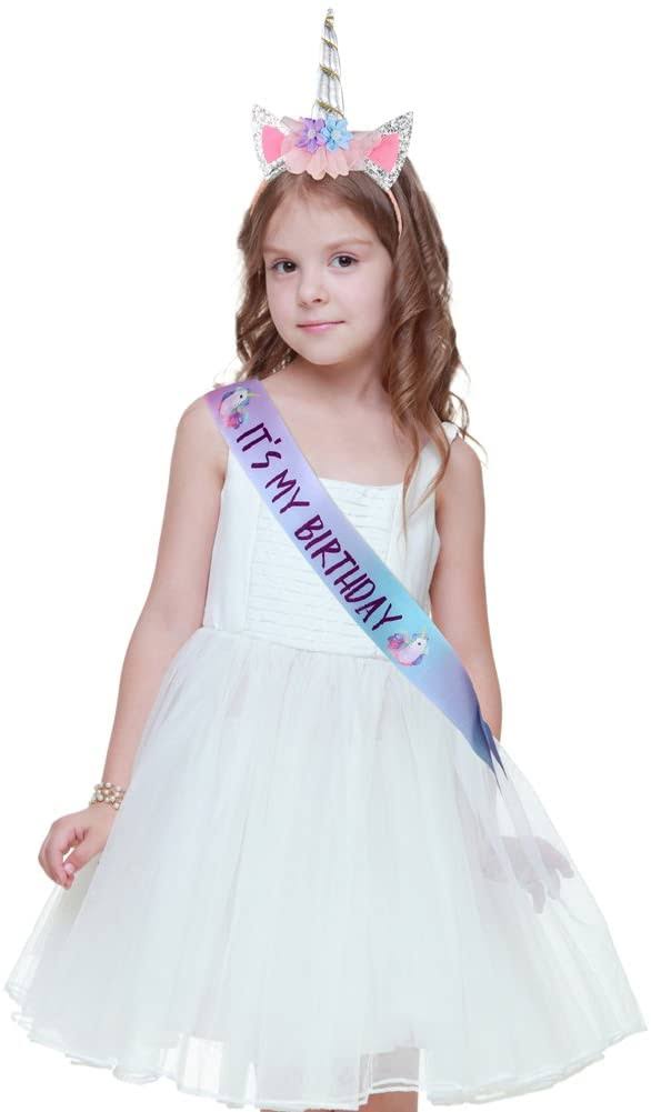 Unicorn Birthday Party Supplies Set with Headband and Sash, Silver O52009