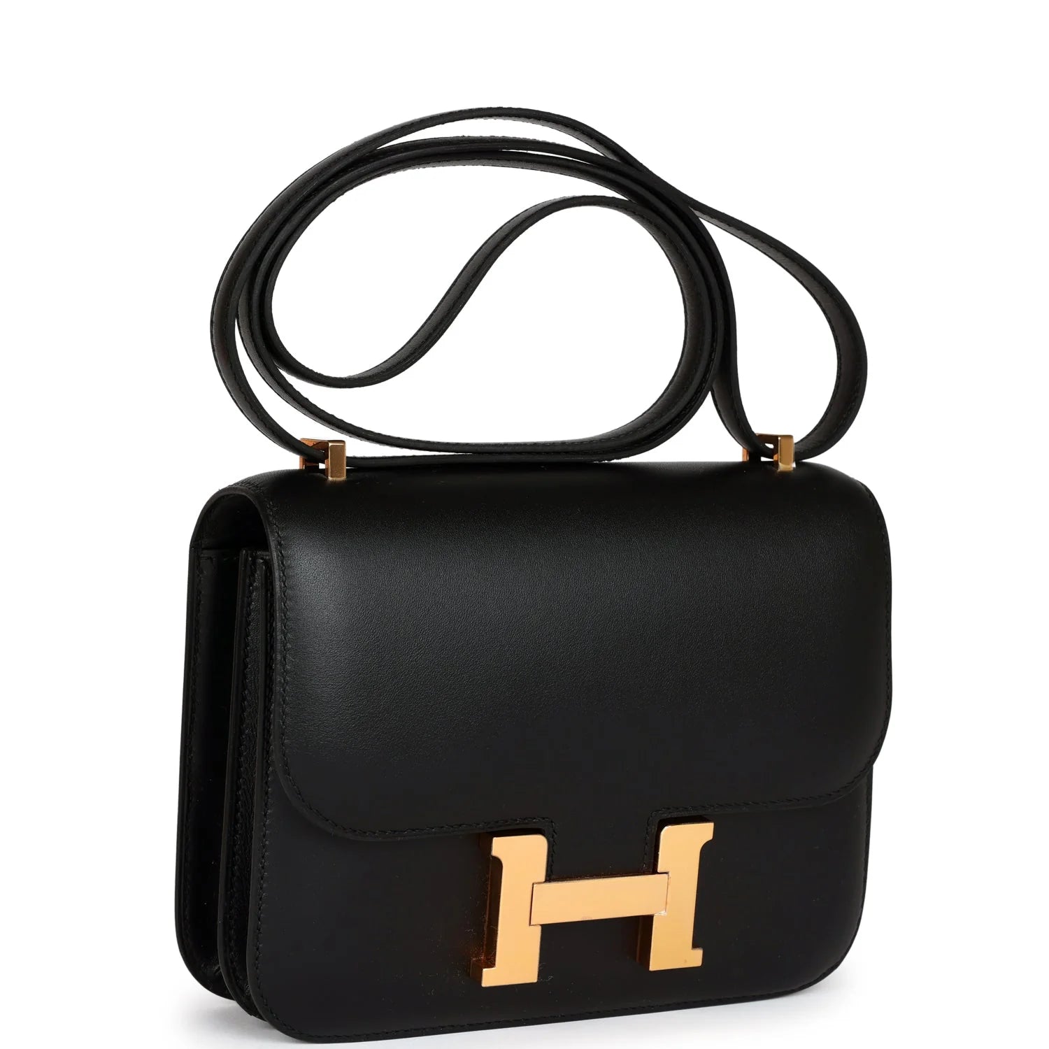 Constance 18 Black Leather Bag with Rose Gold Hardware P908015