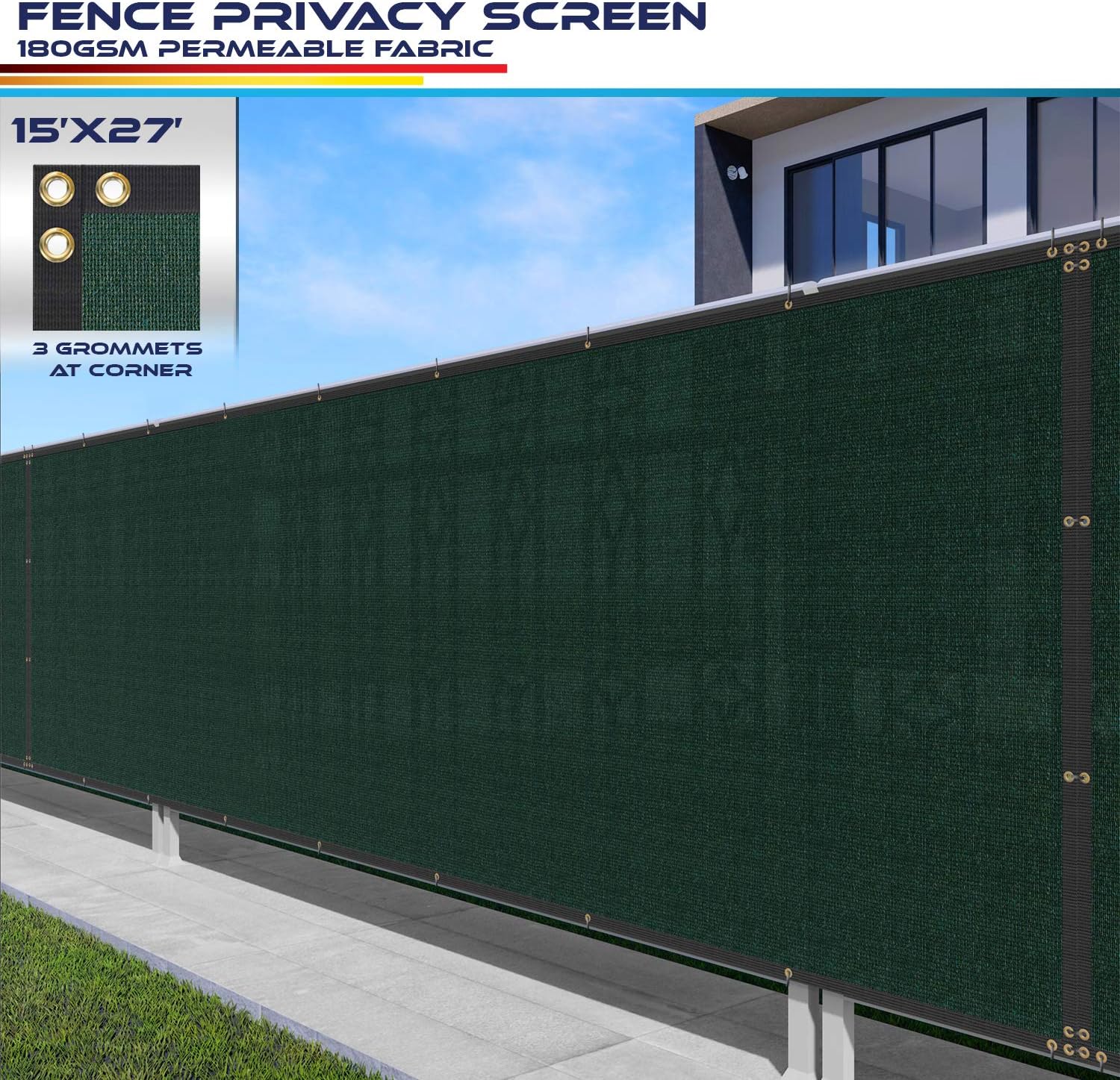 Fence Privacy Screen 15 x 27 ft, Heavy Duty Mesh Fabric Cover for Patio Garden Pool J9029