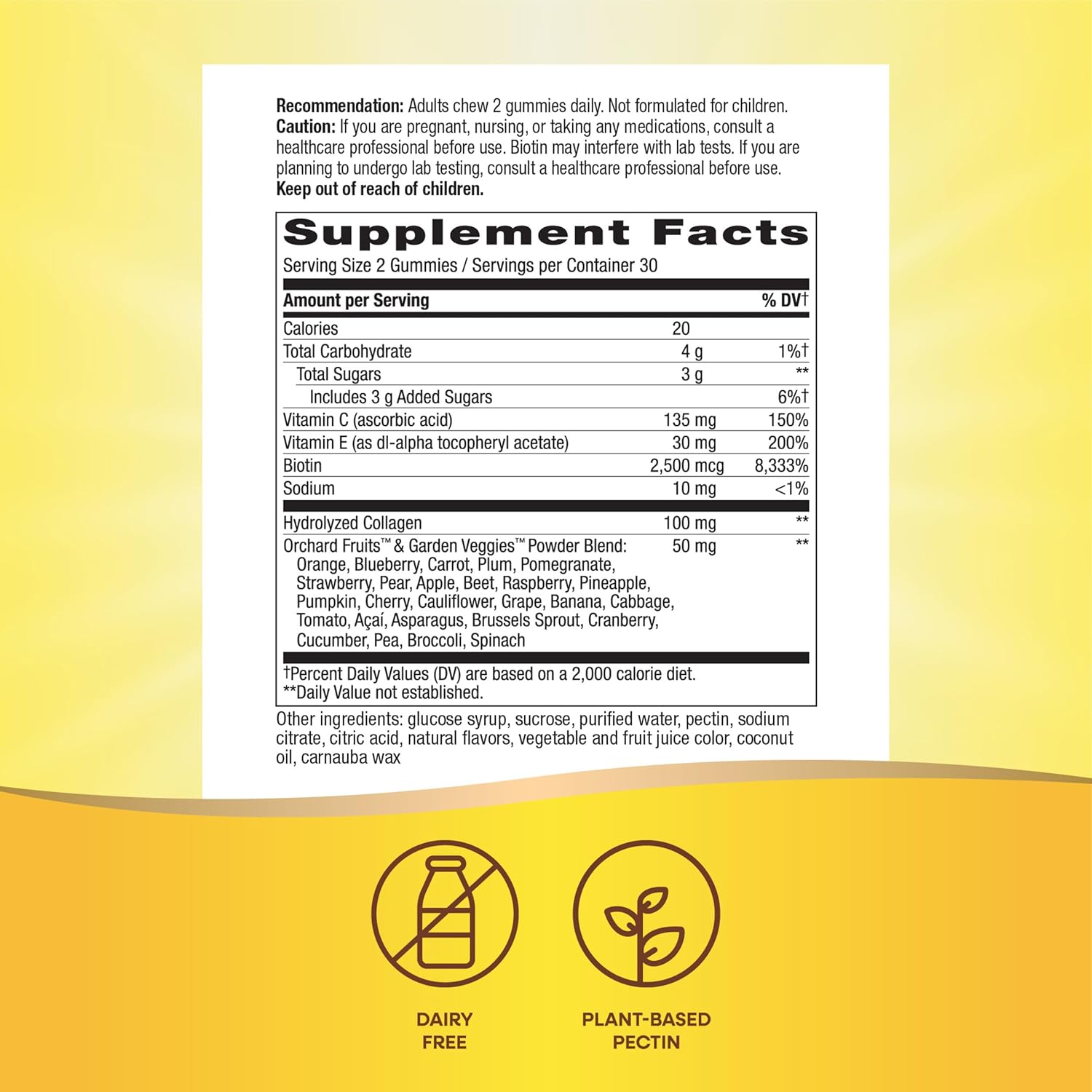 Hair Skin & Nails Gummies with Biotin and Collagen, Strawberry Flavored, 60 Count O16068