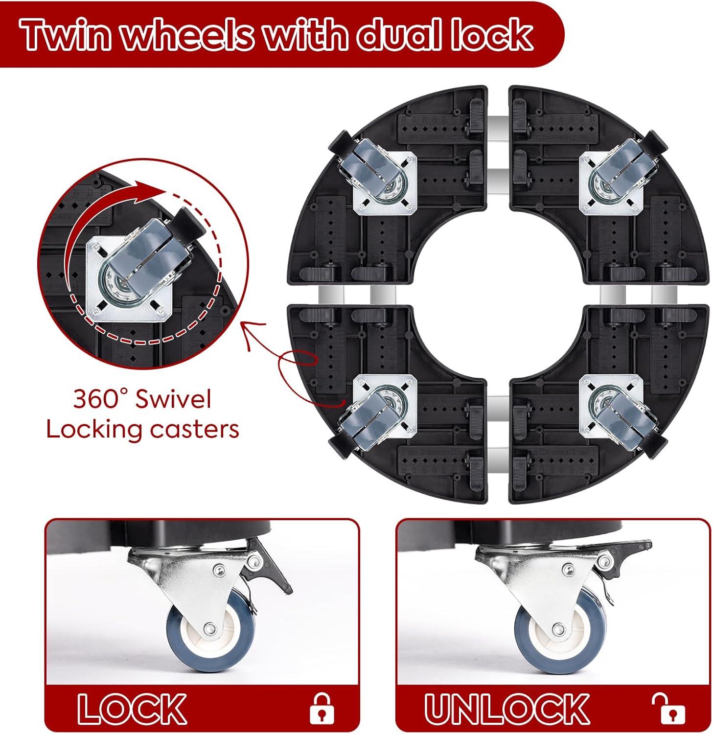 Plant Caddy with Wheels Heavy Duty, Adjustable 15.7-22in, Dual Lockable Casters U521