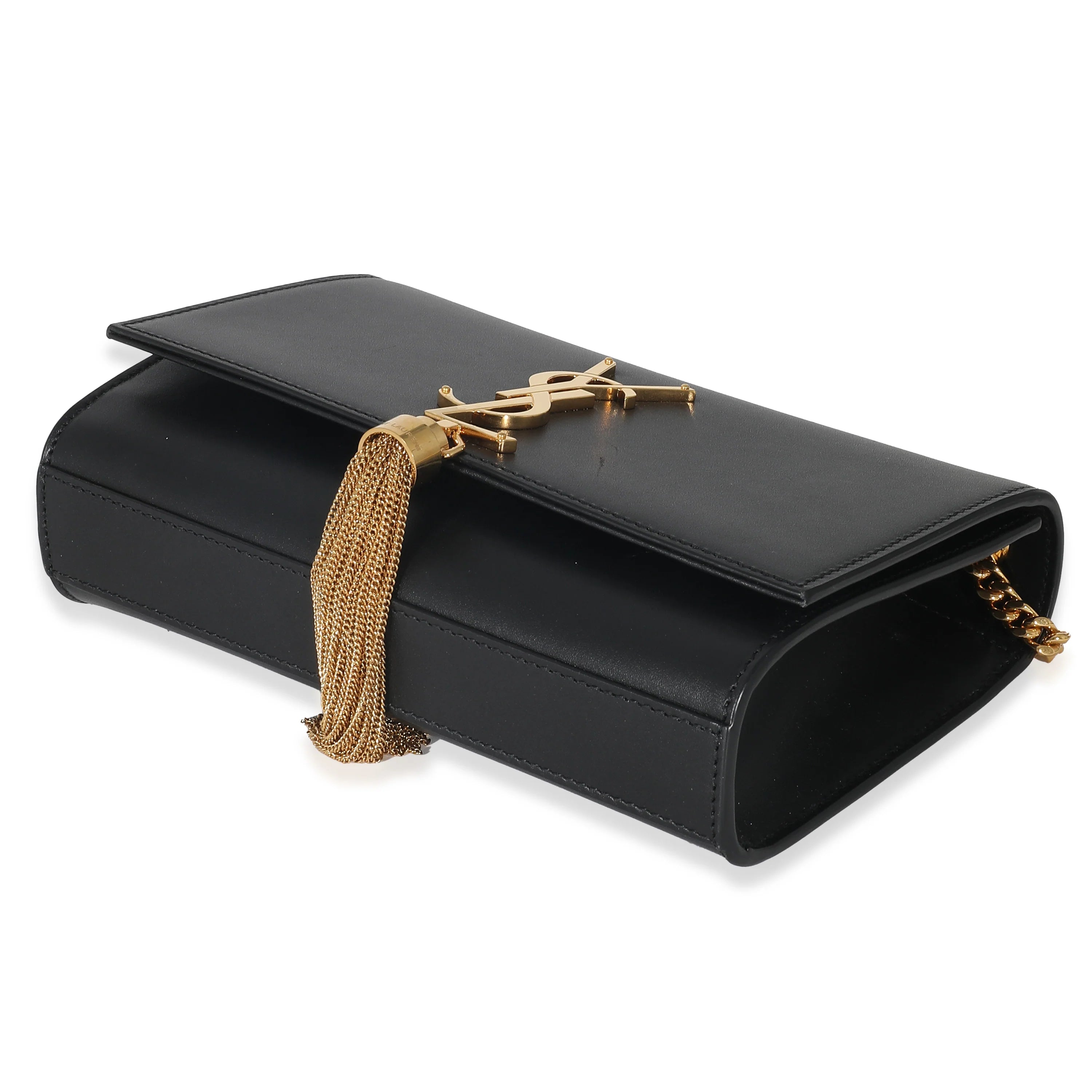 Black Smooth Leather Small Tassel Bag C808