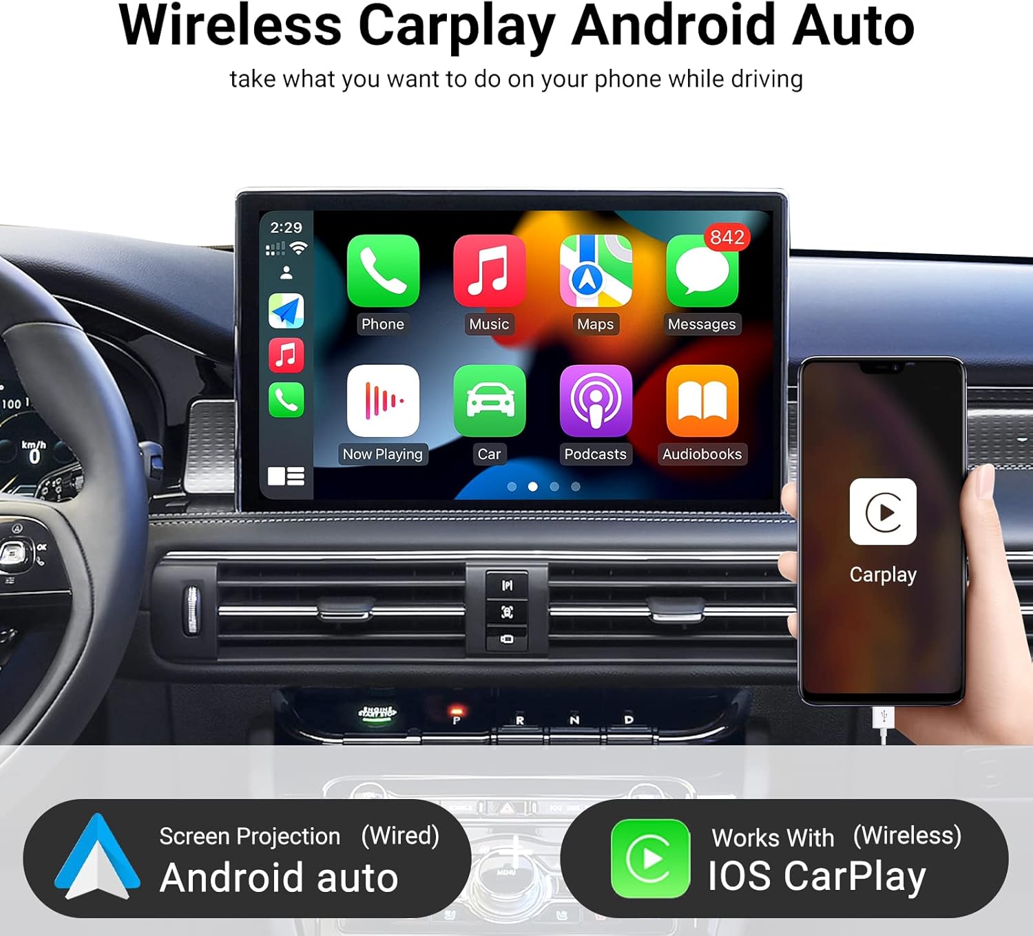 Car Stereo Bluetooth Radio with Carplay Android Auto Touch Screen Z540278