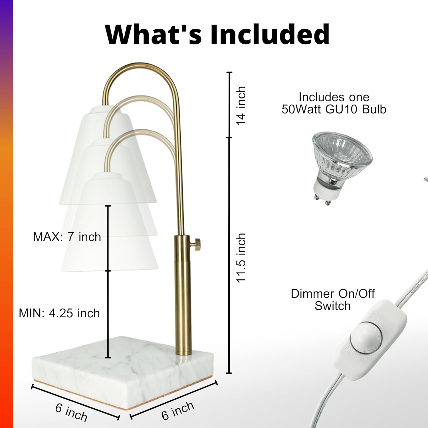 Candle Warmer Lamp with Dimmer, Marble Base, for Living Room S716
