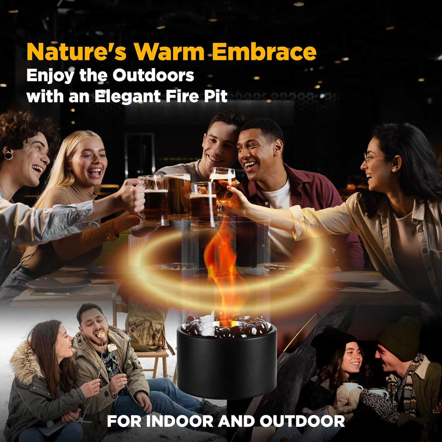 Tabletop Fire Pit for Indoor and Outdoor Use, Portable Stone Design M284