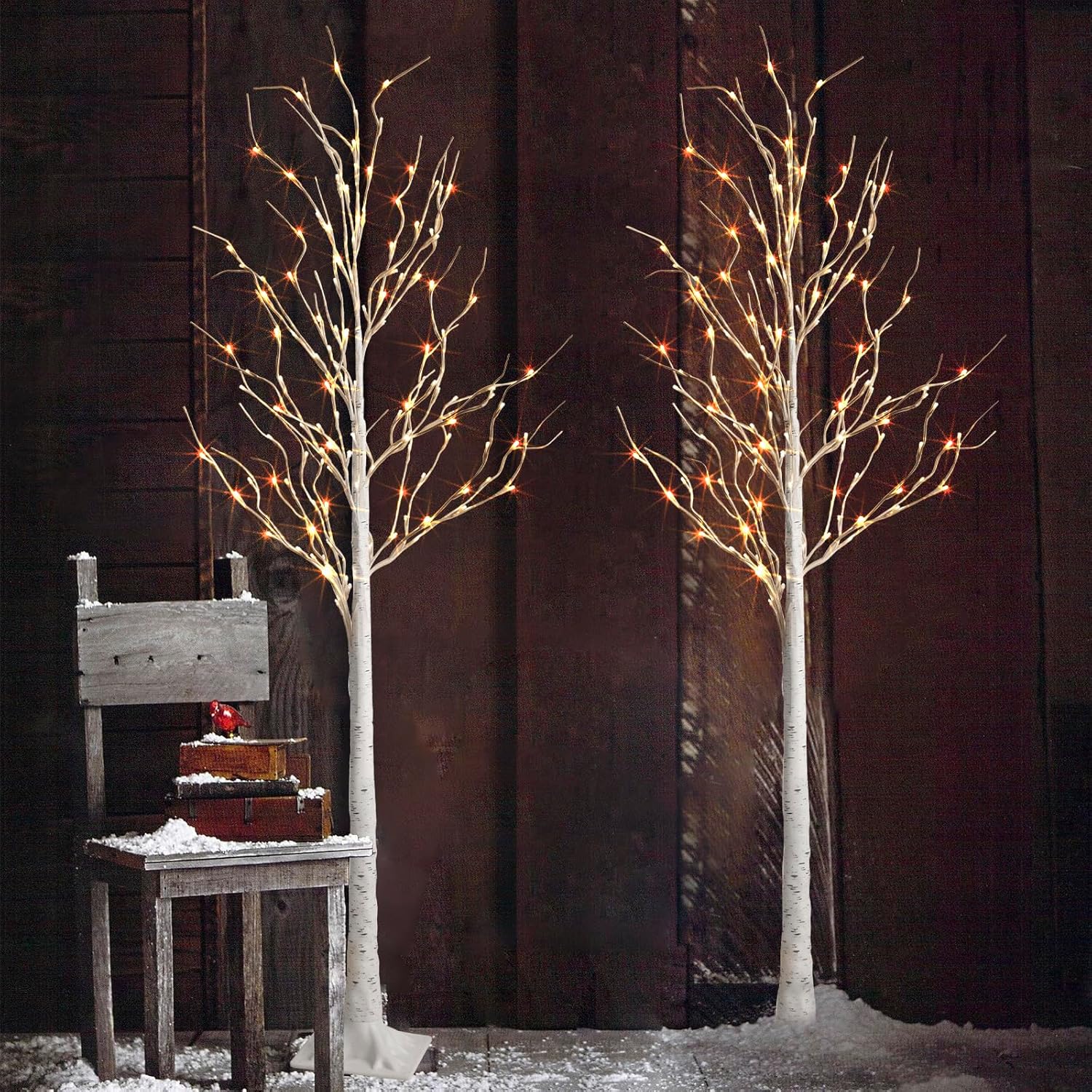 Lighted Birch Tree 2 Pack, 6 Feet, 144 Warm White Lights, Artificial Christmas Tree for Indoor Outdoor Decor N5526