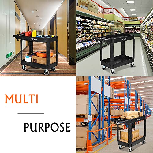 Plastic Service Utility Cart with 550lbs Capacity, Heavy Duty Rolling 2-Tier Storage Organizer W832