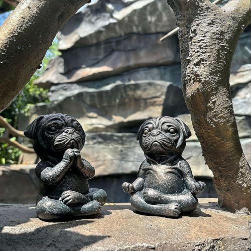 Meditating Pug Statue, Large Garden Ornament for Dog Lovers K405
