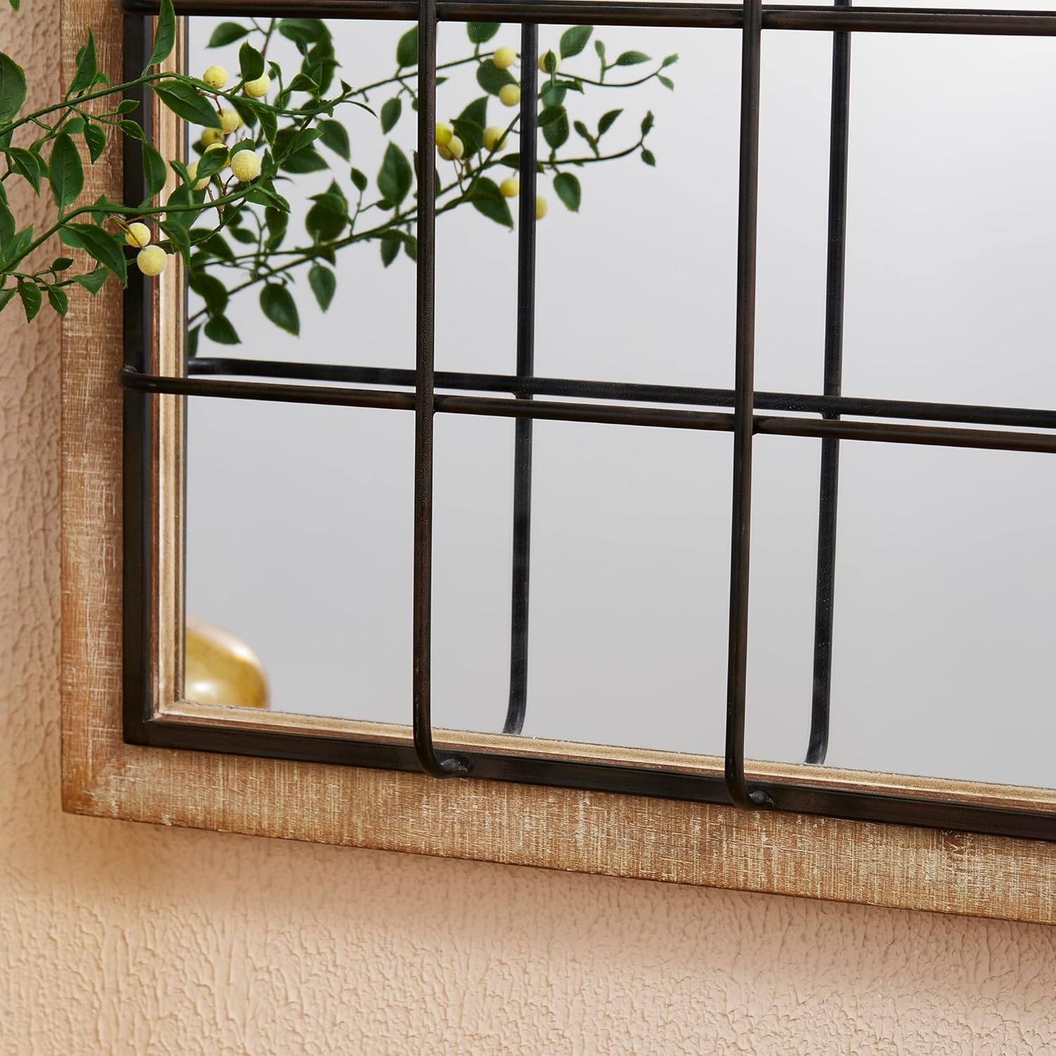 Windowpane Wall Mirror 24 x 32, Farmhouse Rectangle Wood and Metal Frame Wall Decor D308086