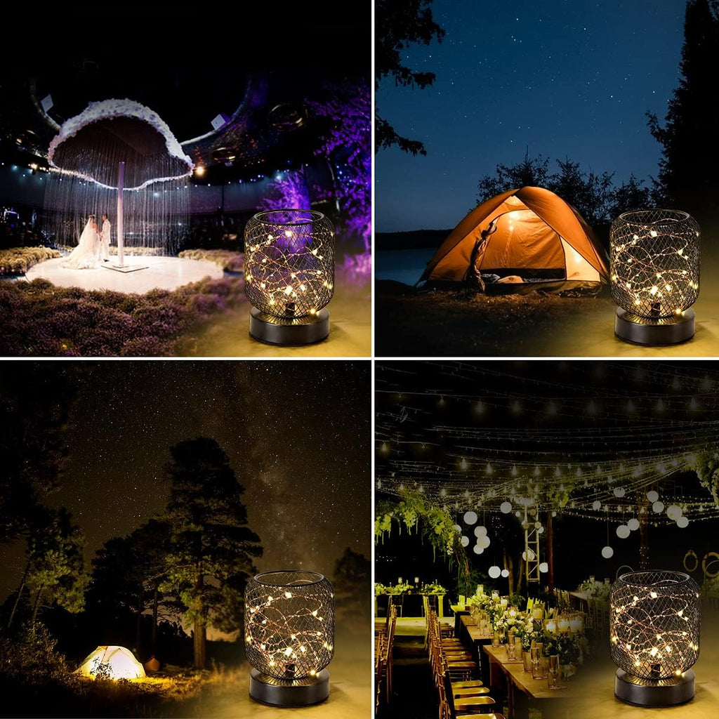 Cage Desk Lamp Starry Sky LED Lights Iron Mesh Retro Lamp with Black Switch Wire Z826