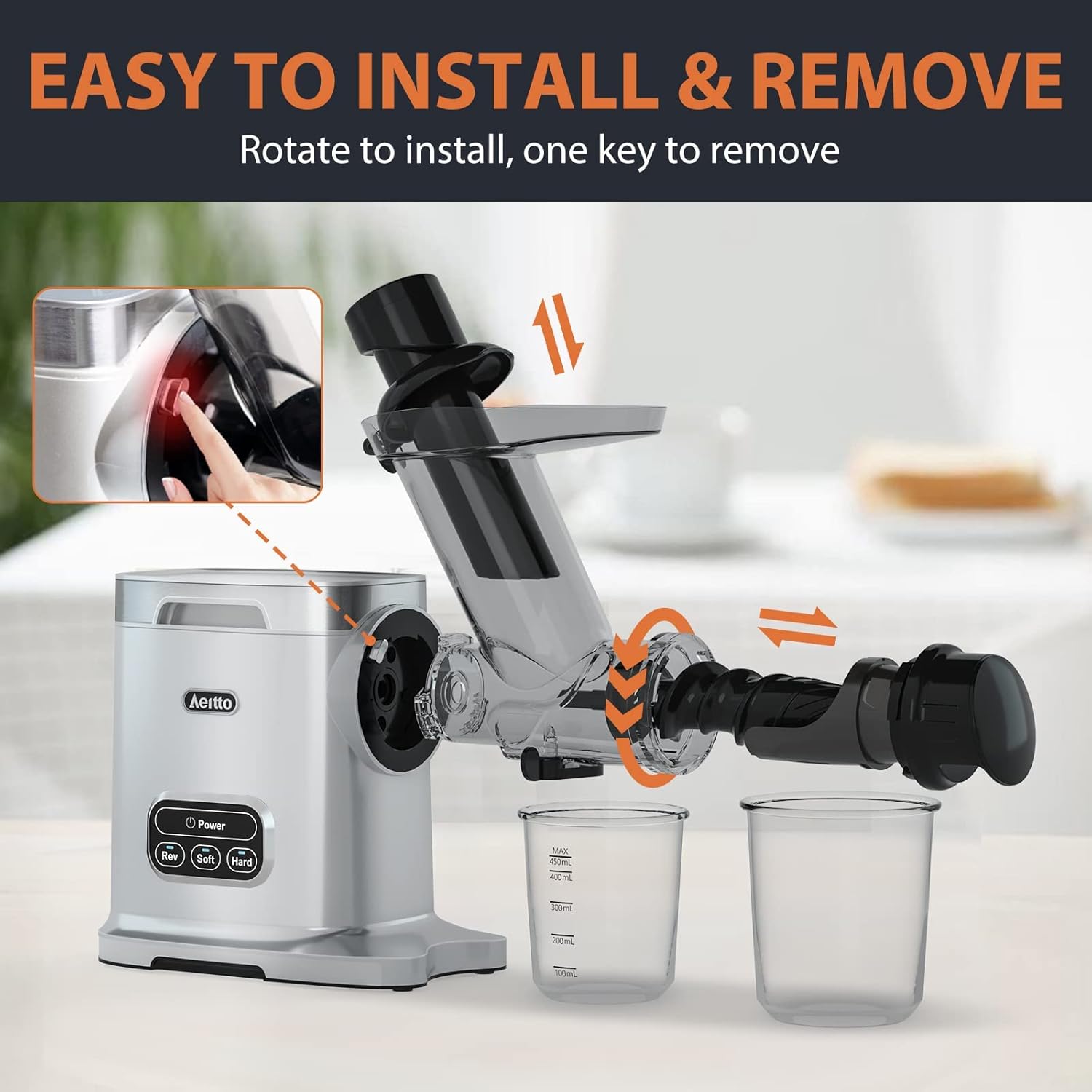 Cold Press Juicer with 3 Inch Wide Chute, 2-Speed Modes & Reverse Function N132431