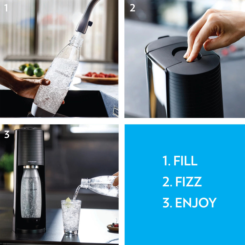 Sparkling Water Maker Bundle with CO2, 2 Bottles and 2 Flavoring Drops D470