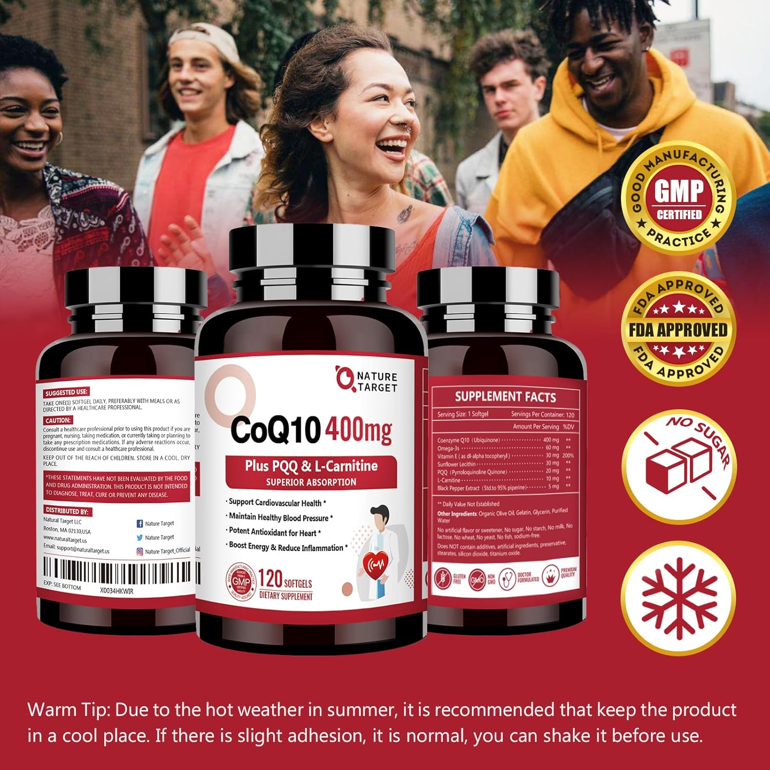 CoQ10 400mg with PQQ, Omega-3s & L-Carnitine, High Absorption, 120 Servings A258