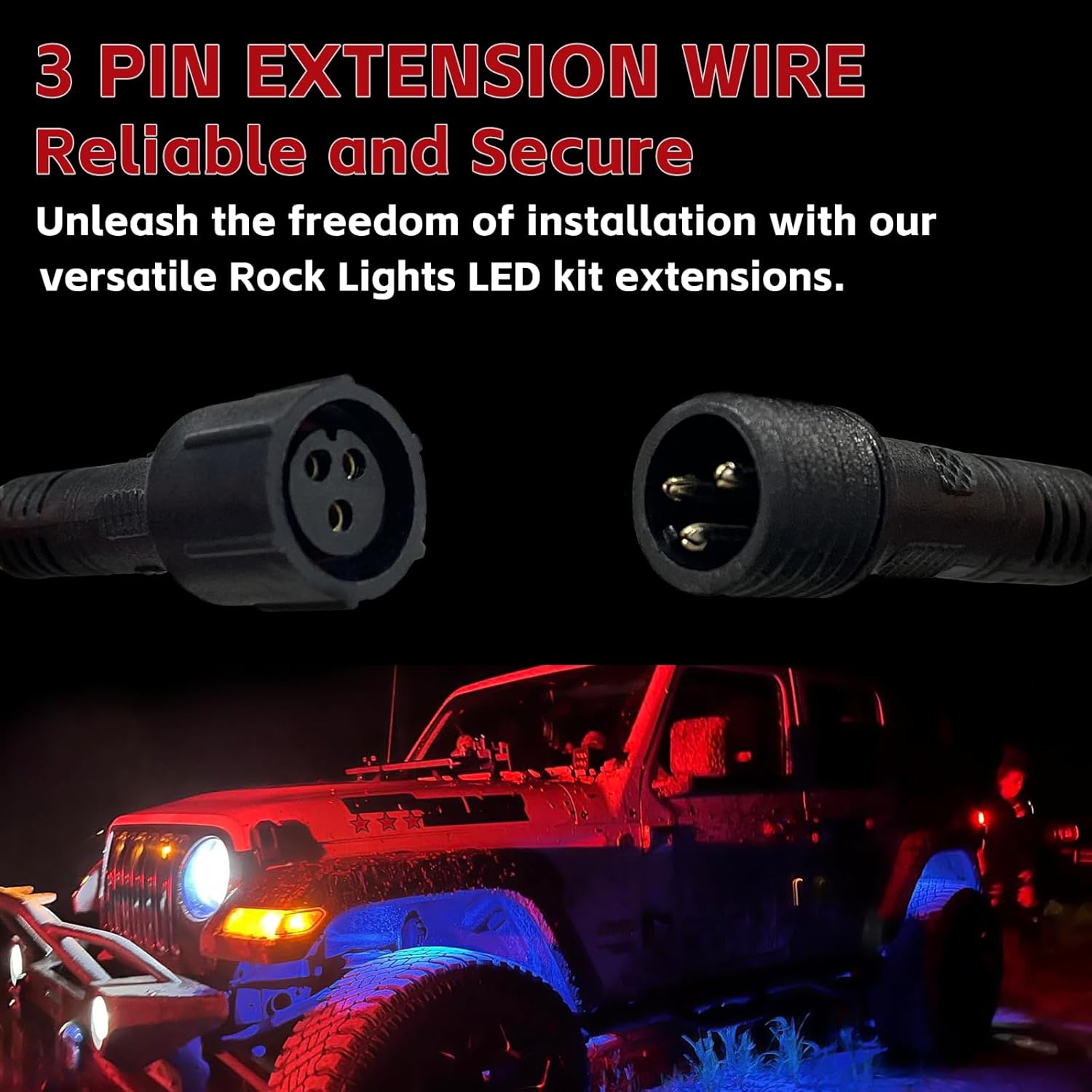 4FT RGB Rock Light Extension Wire, Waterproof LED Cable for Trucks L147507