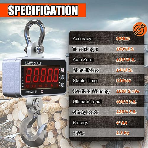 Digital Crane Scale 2200lb Heavy Duty with Remote Control I9150