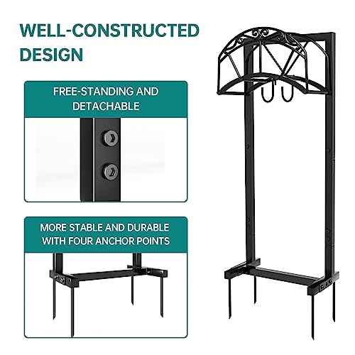 Garden Hose Holder Freestanding Heavy Duty Metal Detachable Outdoor Storage Rack, Black W5190