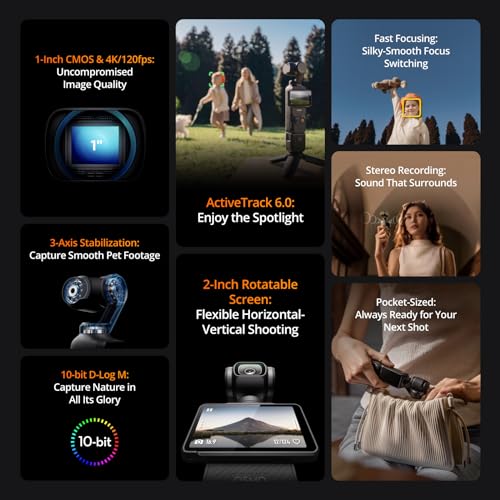 Vlogging Camera with 1'' CMOS & 4K/120fps Video, 3-Axis Stabilization, 2" Rotatable Touchscreen S842635