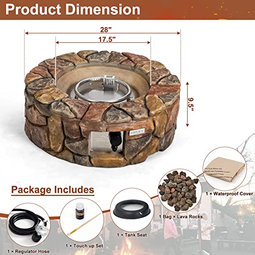 28 Inch Round Propane Fire Pit with Lava Rocks and PVC Cover B43400