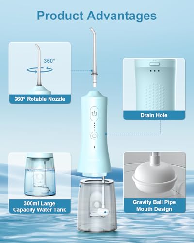 Cordless Water Flosser 300ml Rechargeable Oral Irrigator with 4 Modes and 4 Jet Tips D7941