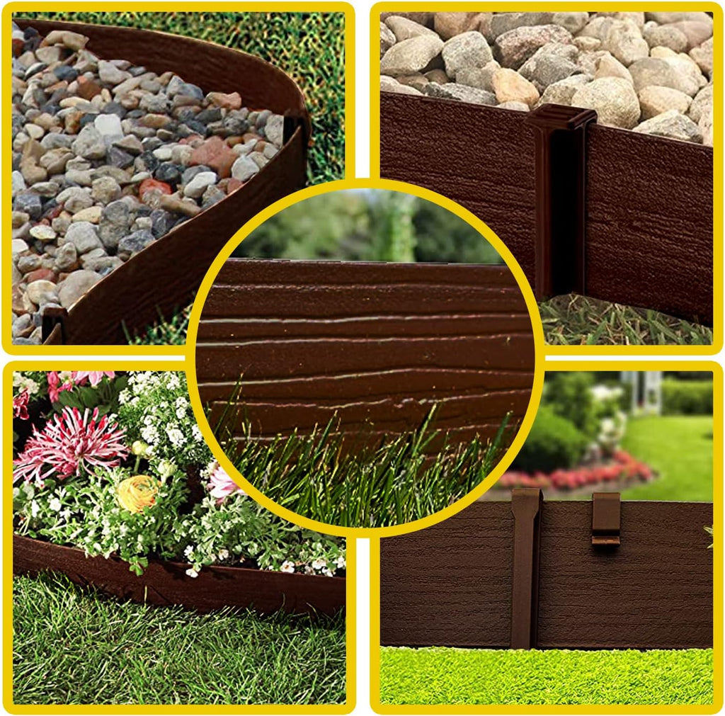 Landscape Edging Coil 40 ft, 5 in Height, with Stakes, Wood Grain, Brown V563