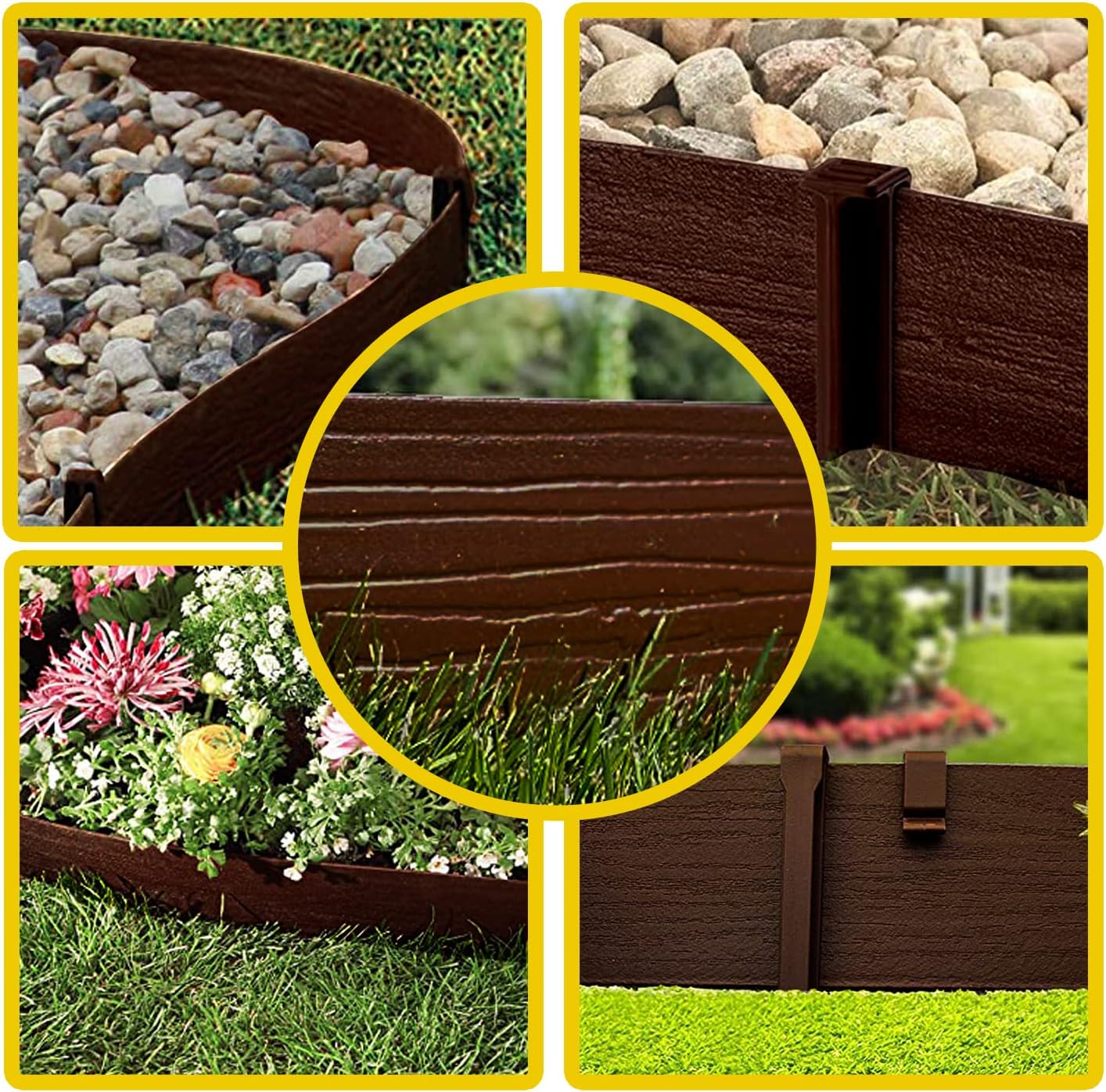 Landscape Edging Coil 40 ft, 5 in Height, with Stakes, Wood Grain, Brown V563