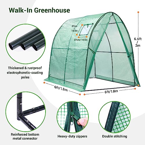 Portable Tunnel Greenhouse Outdoor with Mesh Windows, 5.9x5.9x6.6 FT K5003