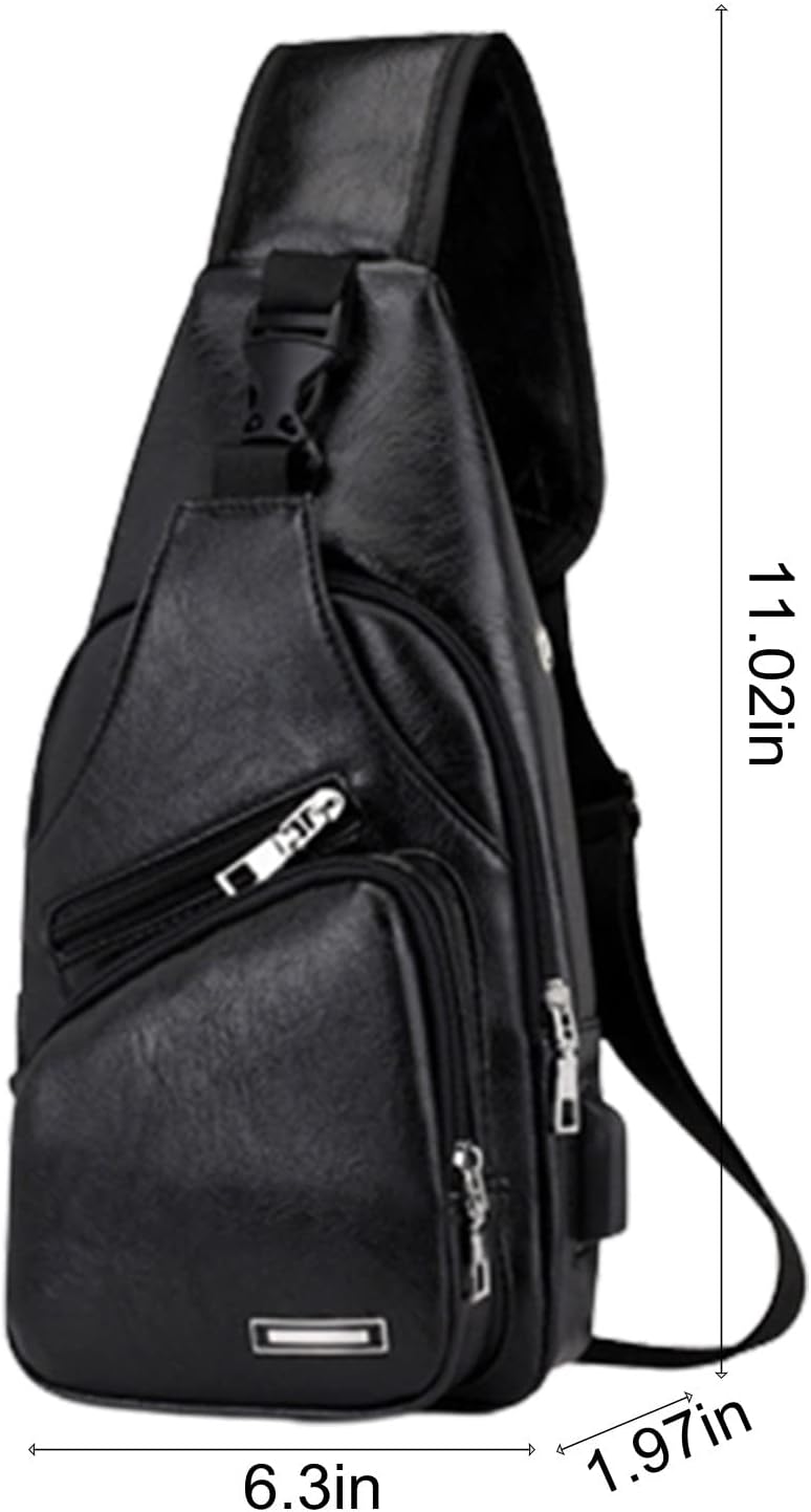 Waterproof Leather Sling Backpack with USB Charging Port for Hiking D969050