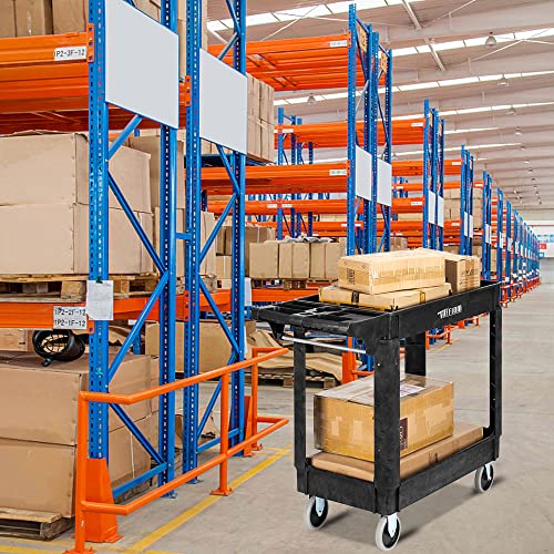 Plastic Service Utility Cart with 550lbs Capacity, Heavy Duty Rolling 2-Tier Storage Organizer W832