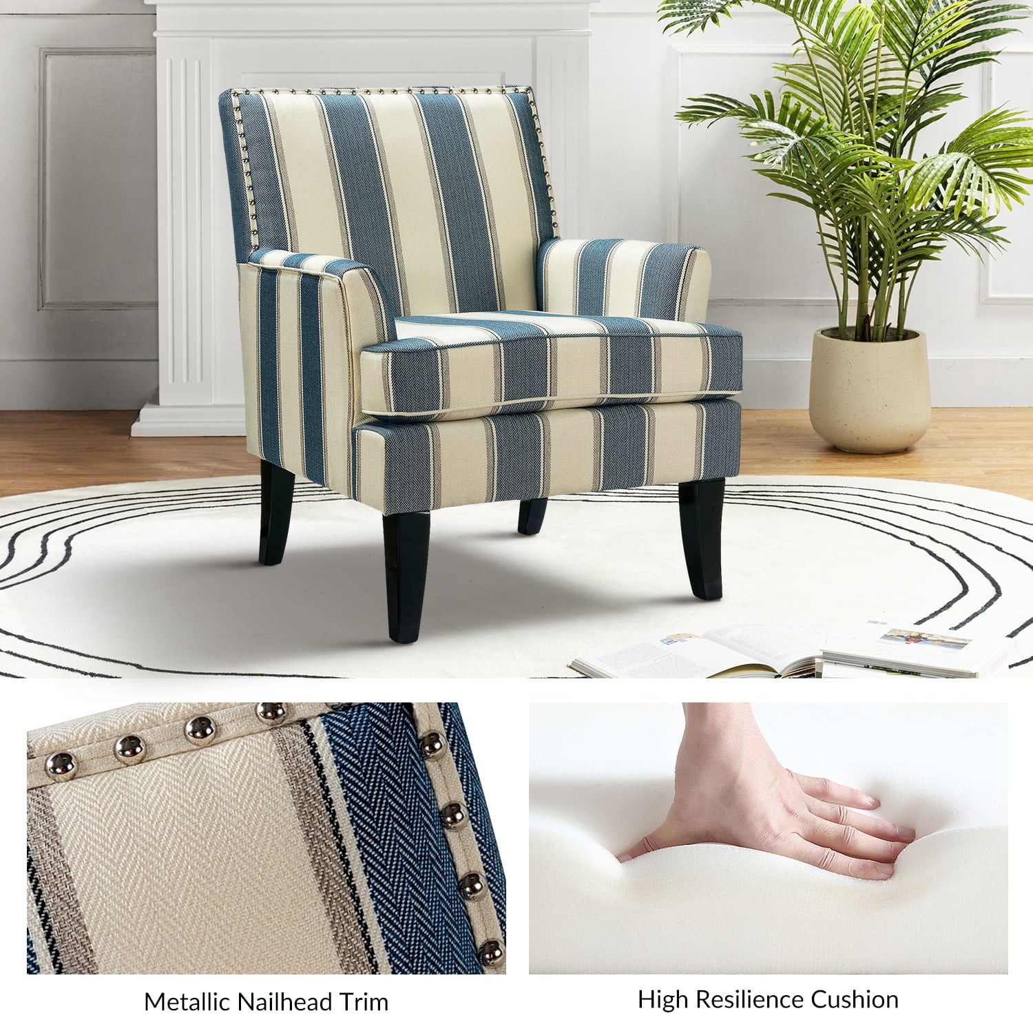 Upholstered Accent Chair with Nailhead Trim and Wood Legs R6205