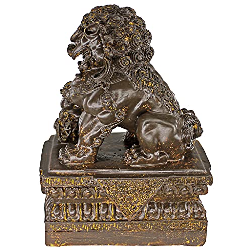 Chinese Guardian Lion Foo Dog Statues, 9 Inch, Set of Two, Bronze Finish G413171