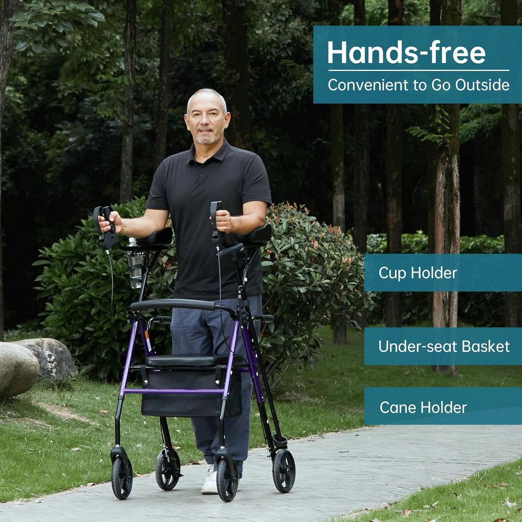 Upright Walker with Padded Seat and Backrest, Compact Folding, Purple O758830