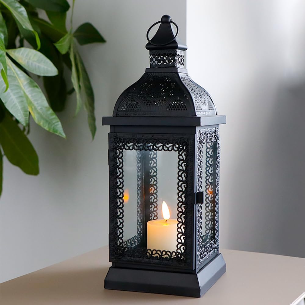 Rustic Metal Candle Lantern 13" with Tempered Glass for Indoor Outdoor Decor D53933