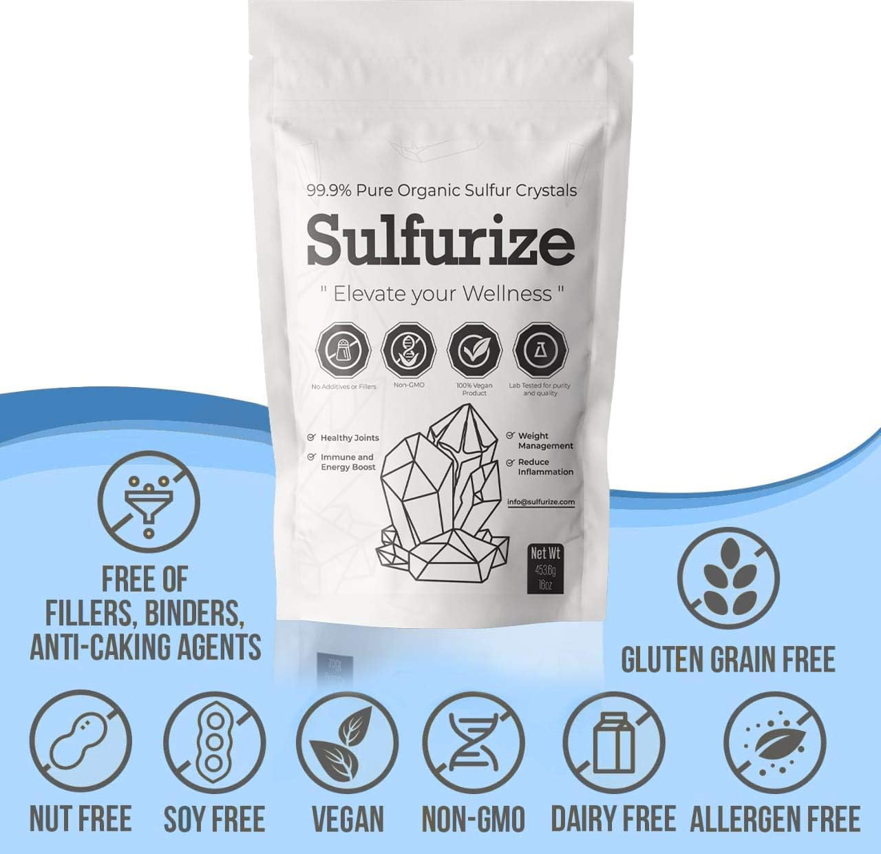 Organic Sulfur Crystals, 99.9% Pure MSM Supplement, 1 LBS J1466