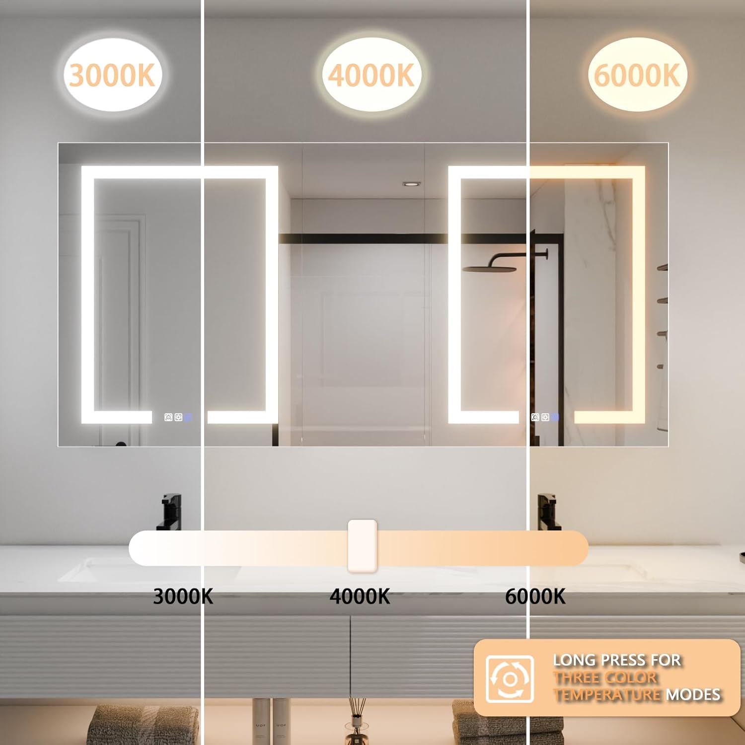 LED Lighted Bathroom Medicine Cabinet with Mirror, 60 x 30 Inch, Defog, Dimming, 2 Outlets B483042