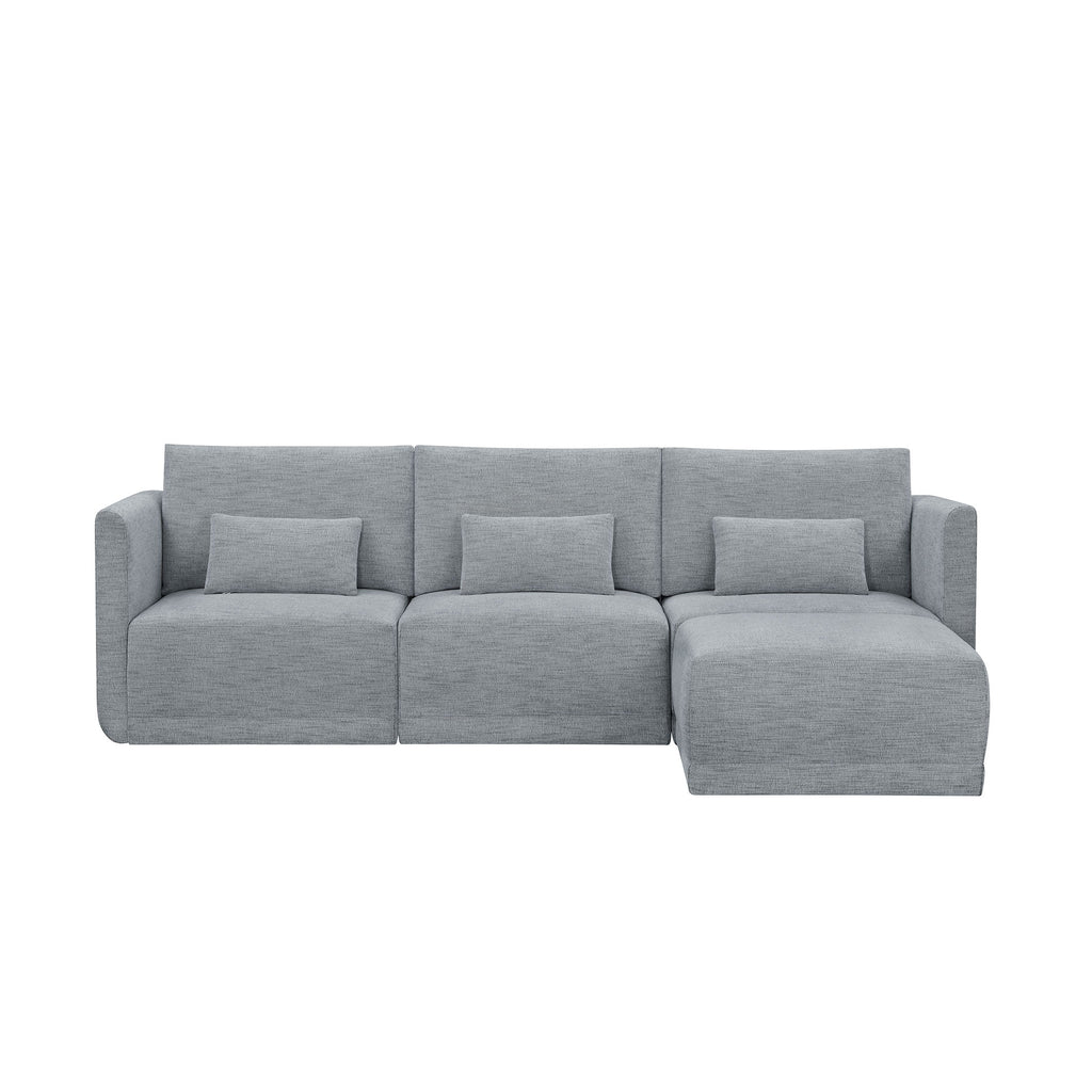 Modular Sectional Sofa with Ottoman, Gray Fabric C120
