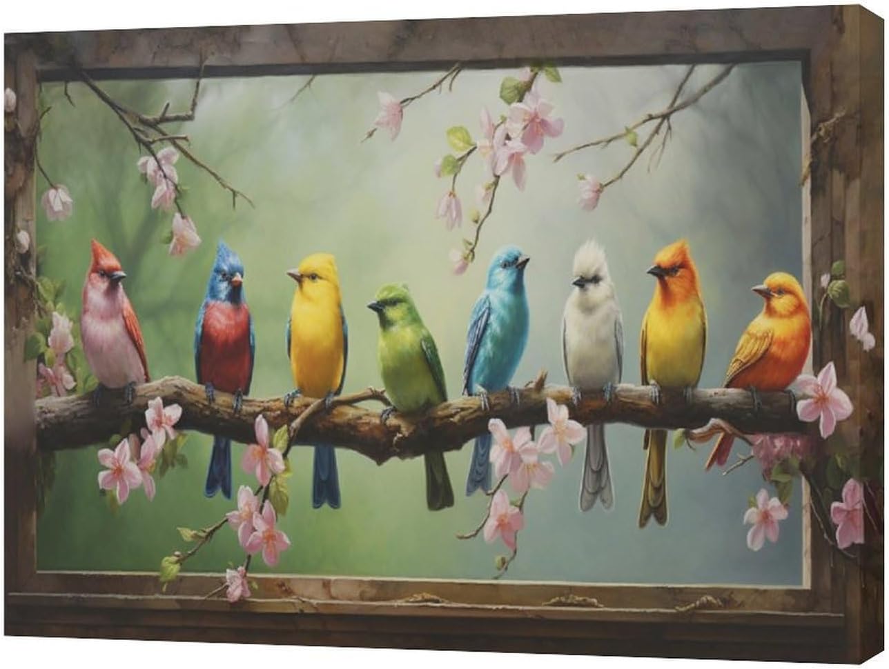 Hummingbirds Wall Art Farmhouse Birds Canvas Decor Rustic Floral Picture Painting Framed 16x12 L753