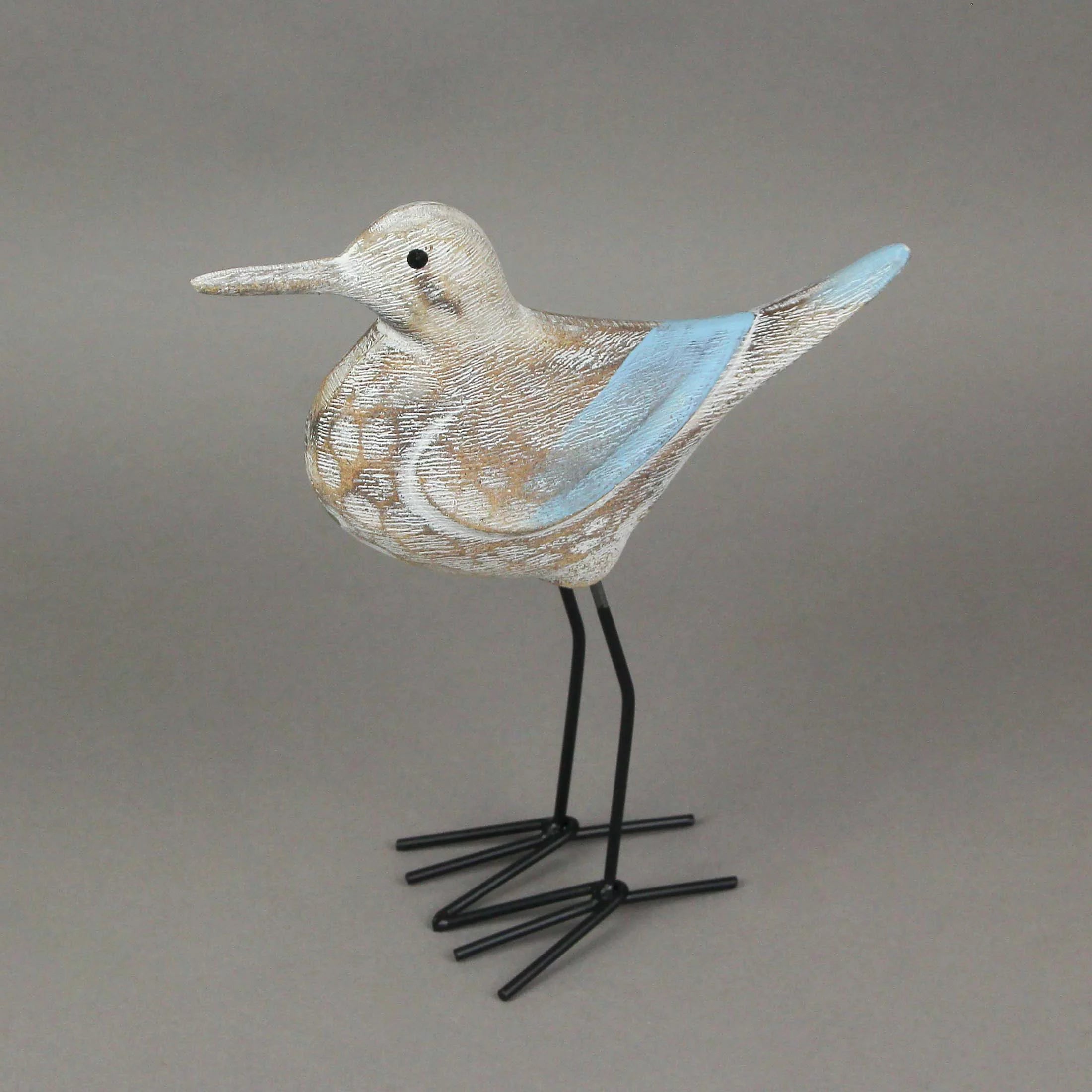 Carved Wood and Metal Sandpiper Shorebird Statue Coastal Accent B789