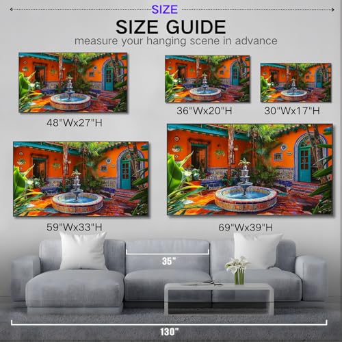 Colorful Mexican Village Canvas Wall Art, Large Abstract, Gold Metal Framed L12710