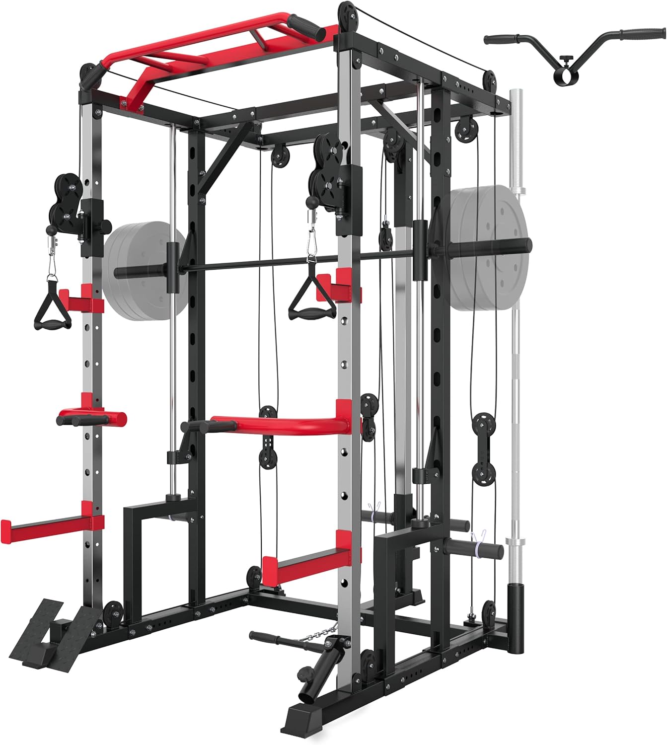 Smith Machine Power Cage with Weight Bar and Landmine Home Gym Rack T48564