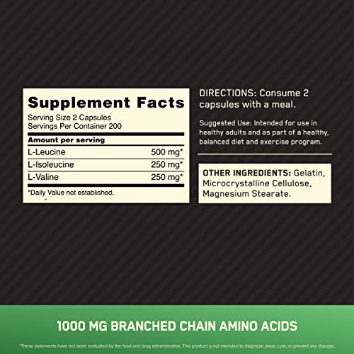 BCAA Branched Chain Amino Acids Capsules, 1000mg, 200 Count L887787