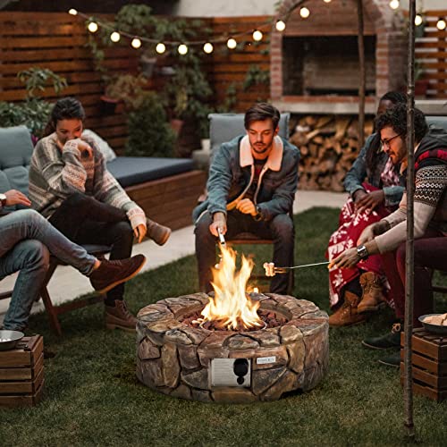 28 Inch Round Propane Fire Pit with Lava Rocks and PVC Cover B43400
