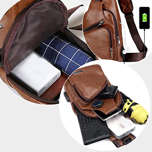 Waterproof Leather Crossbody Sling Bag with USB Charging Y172123