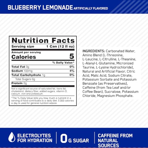 Sparkling Hydration Drink with Electrolytes and Caffeine, Sugar Free, Juicy Strawberry, 12 Pack Y10010