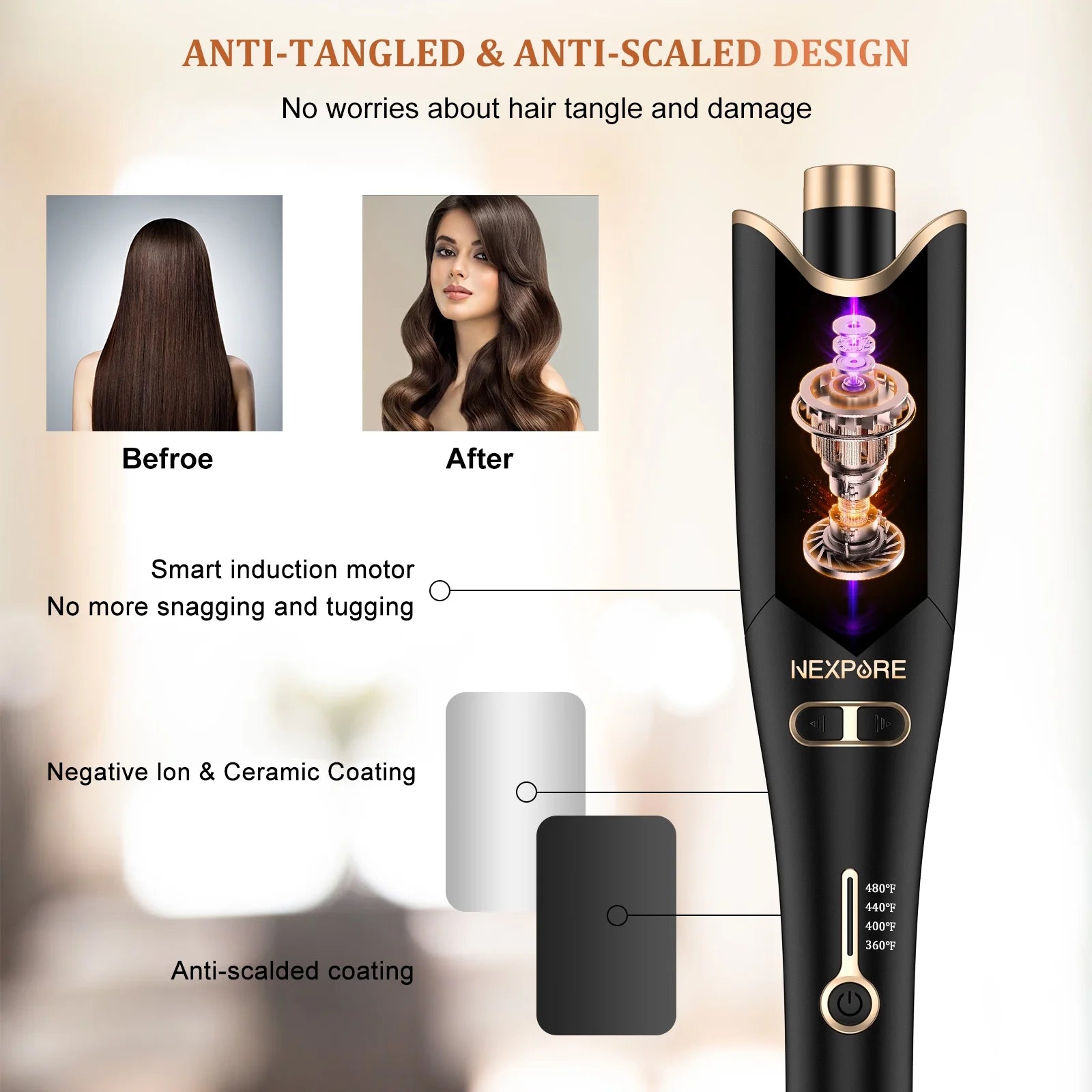 Curling Iron with 1" Rotating Barrel and 4 Temperatures Y626354