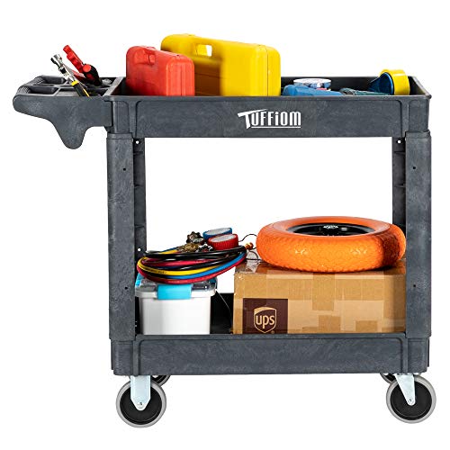 Plastic Service Utility Cart with Wheels, 550lbs Capacity, Heavy Duty 3-Tier Rolling Storage Q152104