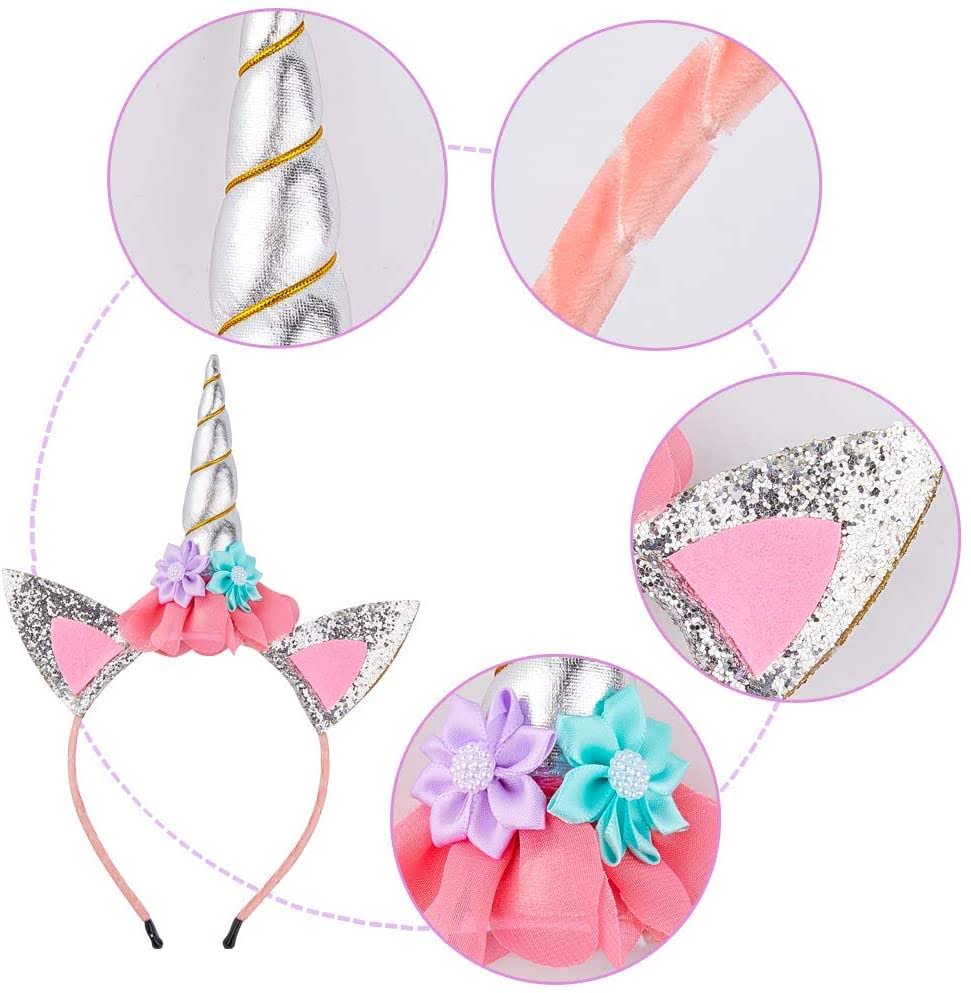 Unicorn Birthday Party Supplies Set with Headband and Sash, Silver O52009