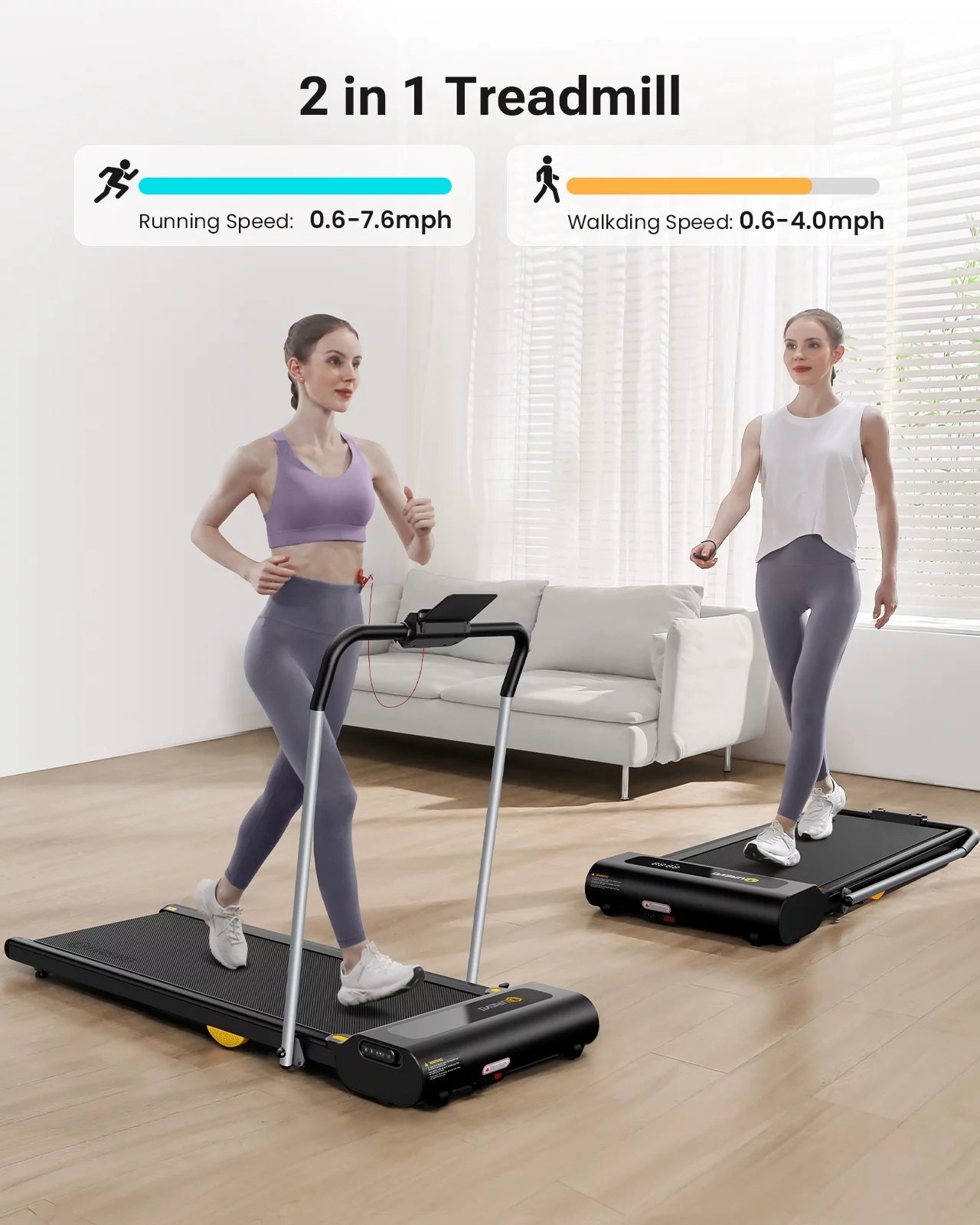 2 in 1 Under Desk Treadmill with Smart Console for Home Office Y891