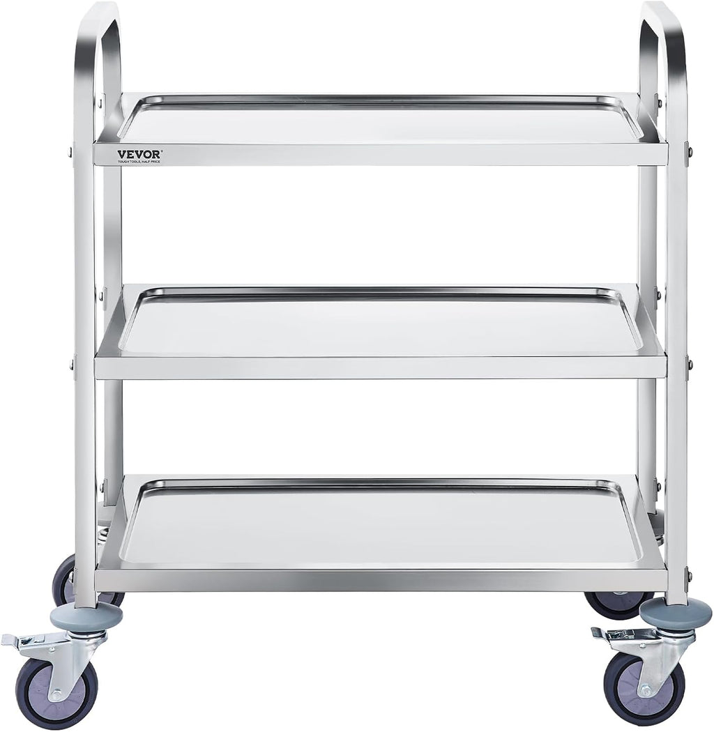 Lab Utility Cart, 220 lbs Capacity, 3 Shelves, Stainless Steel Frame D217890